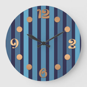 Gestreiftes einfaches Muster Retro-Blau Große Wanduhr