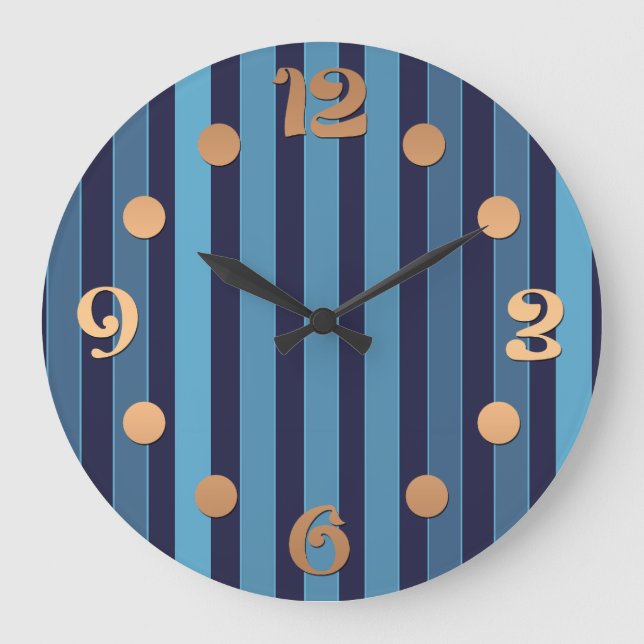 Gestreiftes einfaches Muster Retro-Blau Große Wanduhr (Vorderseite)