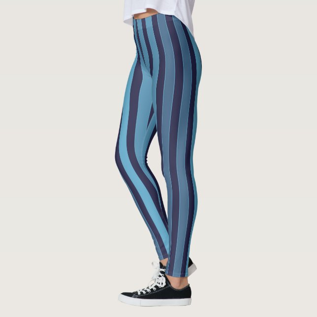 Gestreiftes einfaches Muster Retro Blau Leggings (Links)