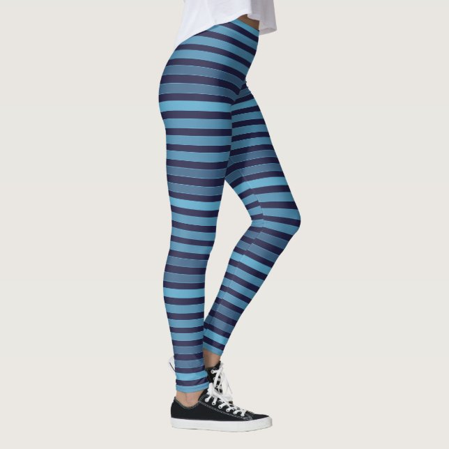 Gestreiftes einfaches Muster Retro Blau Leggings (Rechts)
