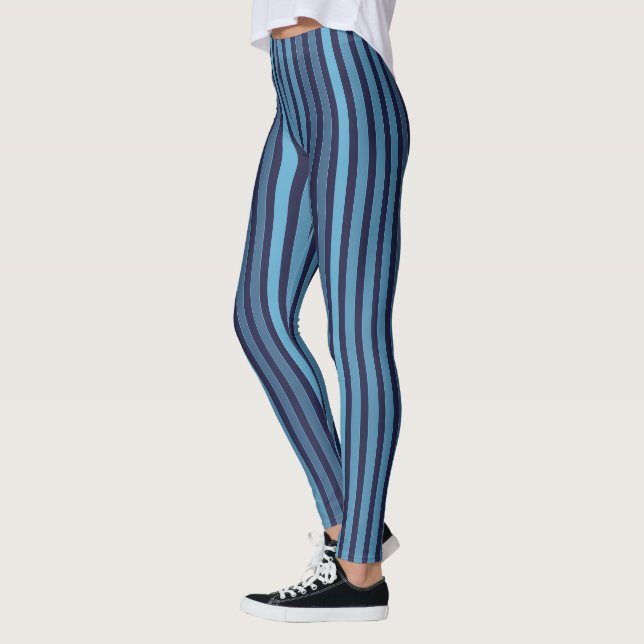 Gestreiftes einfaches Muster Retro Blau Leggings (Links)