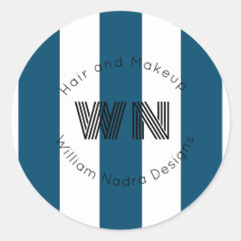 gestreiftes Firmenlogo, monogramm, blaue, weiße Au Runder Aufkleber