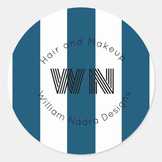 gestreiftes Firmenlogo, monogramm, blaue, weiße Au Runder Aufkleber (Vorderseite)