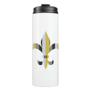 Gestreiftes Fleur de lis monogrammiert Thermosbecher