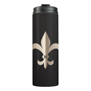 Gestreiftes Fleur de lis monogrammiert Thermosbecher