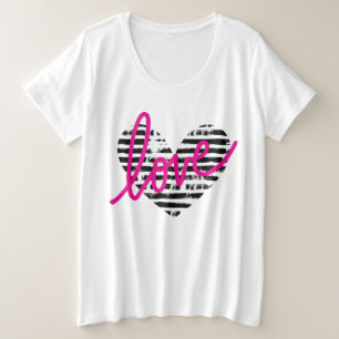 Gestreiftes Herz Liebe Design Große Größe T-Shirt