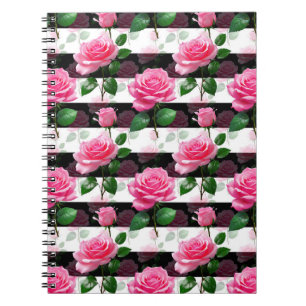 Gestreiftes Hintergrund-Rosenblumen-Musterdesign Notizblock