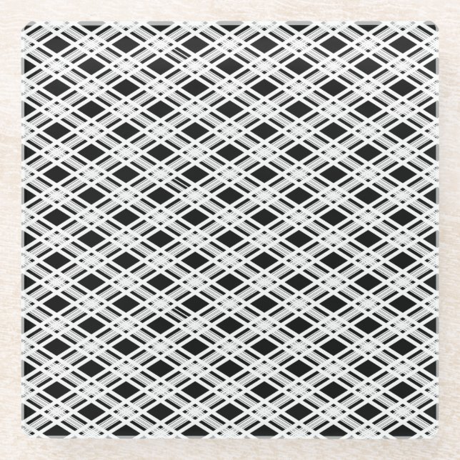 Gestreiftes kariertes Muster Glasuntersetzer (Vorderseite)