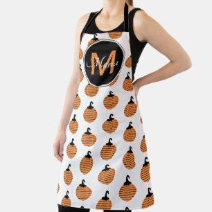 Gestreiftes Kürbismuster Schwarz Orange Monogramm Schürze