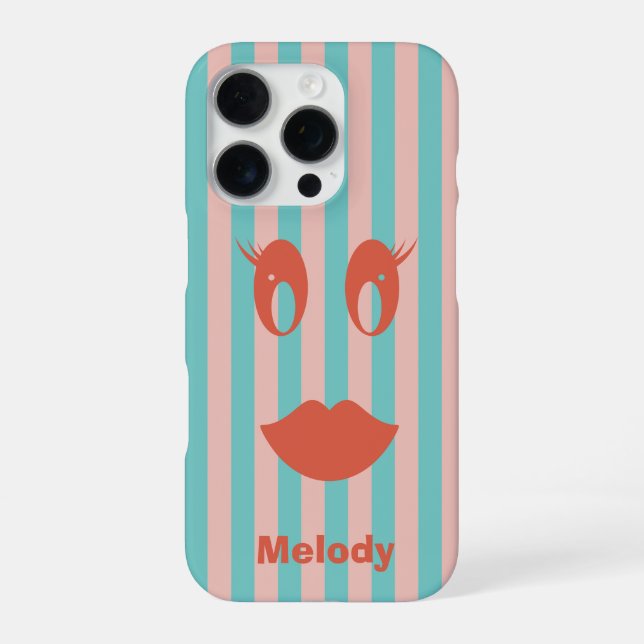 Gestreiftes Mädchen-Smiley-Gesicht iPhone Hülle (Rückseite)