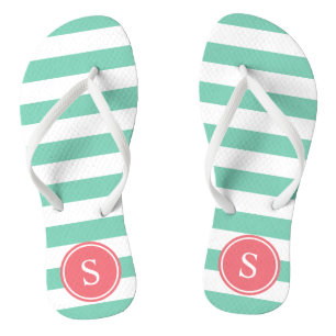 Gestreiftes Monogramm im Korallen-u. Seeschaum Flip Flops