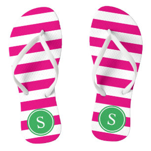 Gestreiftes Monogramm im Rosa u. im Grün Flip Flops