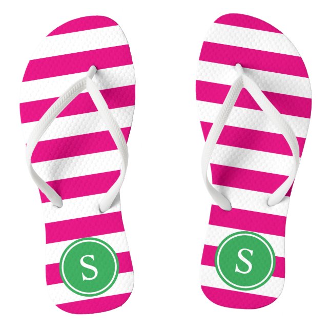 Gestreiftes Monogramm im Rosa u. im Grün Flip Flops (Fußbett)