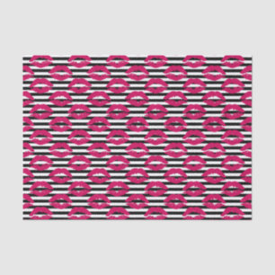 Gestreiftes Muster des Lippenstift-Kuss-B&W Seidenpapier