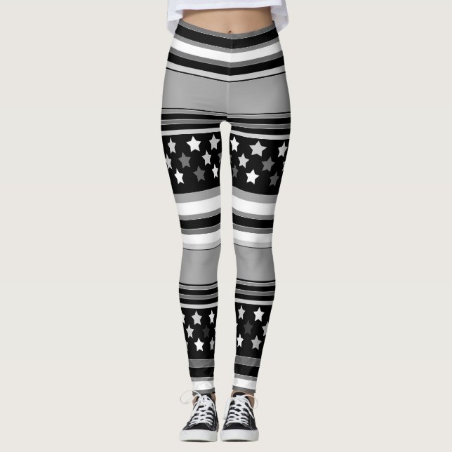 Gestreiftes Muster horizontal mit Sternen Leggings (Vorderseite)