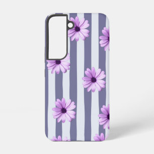Gestreiftes Muster mit lila Gänseblümchen Samsung Galaxy Hülle