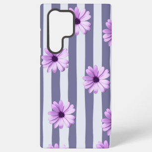gestreiftes Muster mit lila Gänseblümchen Samsung Galaxy Hülle
