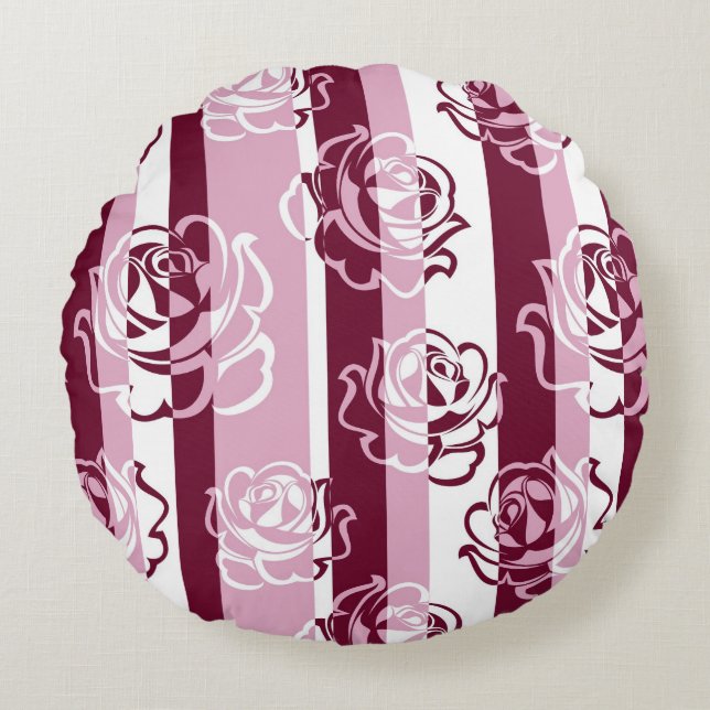Gestreiftes Muster mit Rosen Rundes Kissen (Vorderseite)