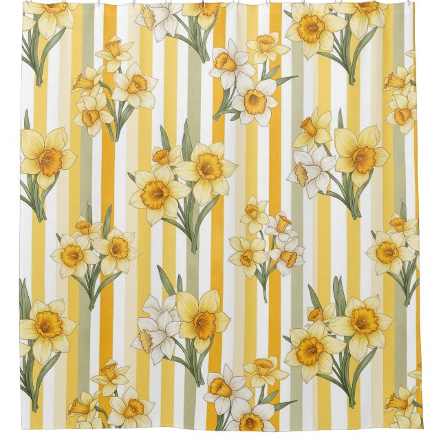 Gestreiftes Narzissen-Blumenmuster Duschvorhang (Vorderseite)