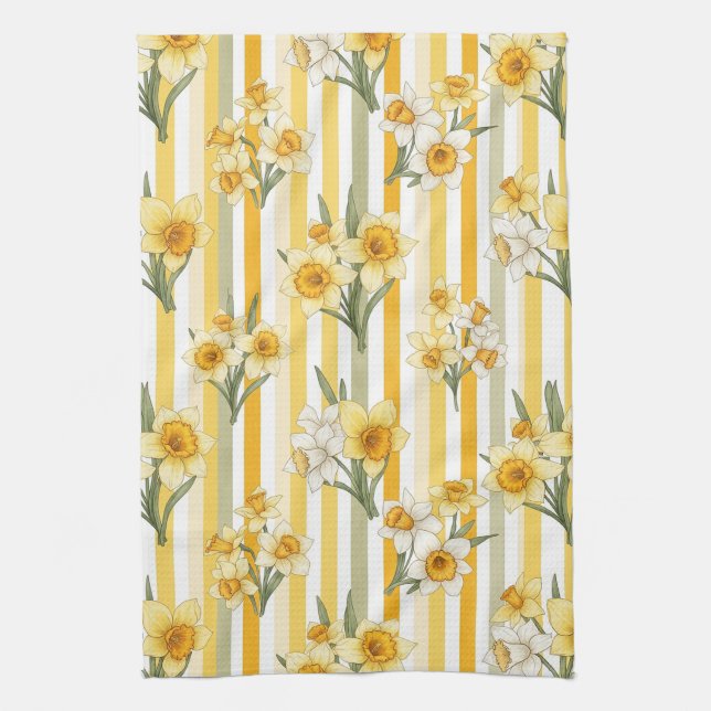 Gestreiftes Narzissen-Blumenmuster Geschirrtuch (Vertikal)