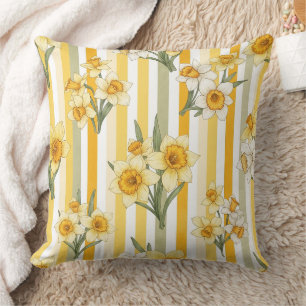 Gestreiftes Narzissen-Blumenmuster Kissen