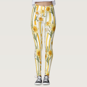 Gestreiftes Narzissen-Blumenmuster Leggings