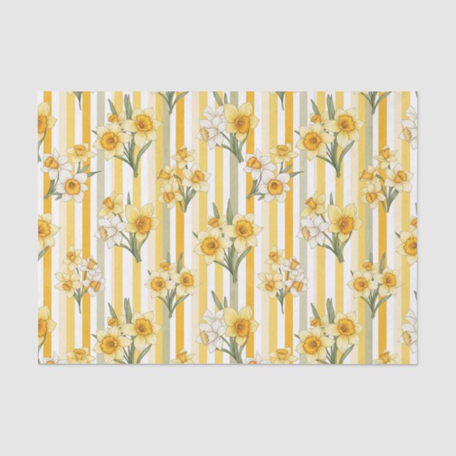 Gestreiftes Narzissen-Blumenmuster Seidenpapier (Vorderseite)
