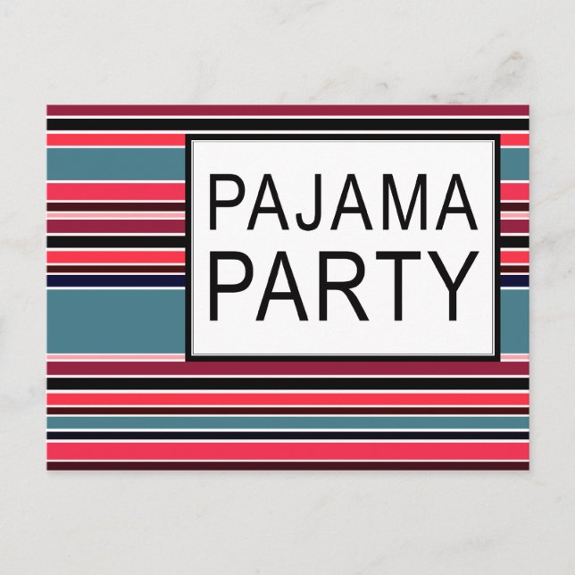 gestreiftes Pyjama-Party Einladungspostkarte (Vorderseite)