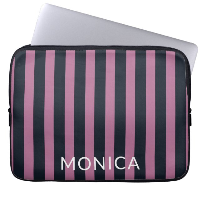 gestreiftes Rosa | individuelle Name Laptopschutzhülle (Vorderseite)
