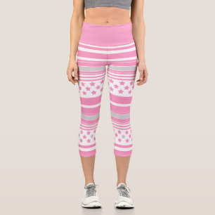 Gestreiftes rosa Muster mit Sternen Capri Leggings