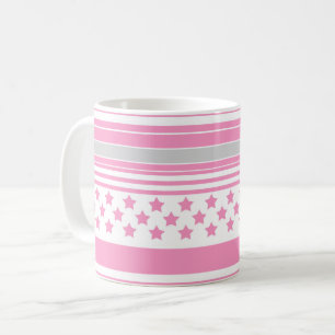 Gestreiftes rosa Muster mit Sternen Kaffeetasse