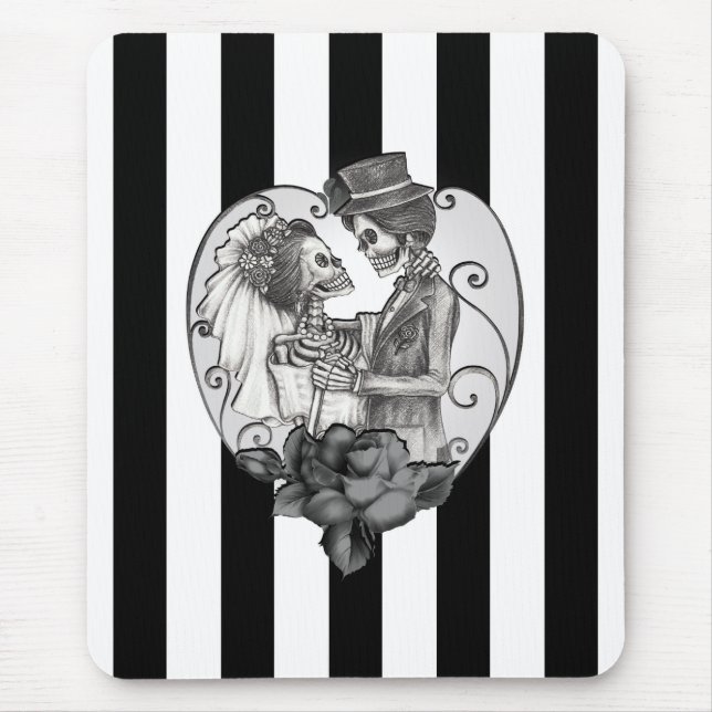 Gestreiftes Skelett Liebespaar Hochzeitstanz Mousepad (Vorne)
