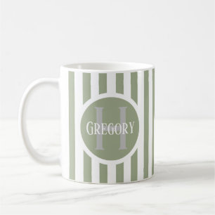 Gestreiftes Template Grün C22 Langname Initial Kaffeetasse