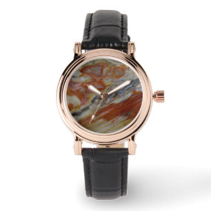 gestreiftes versteinertes Holz Armbanduhr