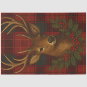 Gestreiftes Weihnachts-Bock-Motiv mit Holly-Decoup Seidenpapier