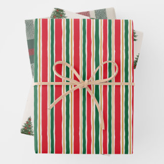 Gestreiftes Weihnachtspapier, Tannenbaum Geschenkpapier Set