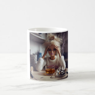 Gestresste Puppen-Meme rauchen und trinken Gen Z Kaffeetasse