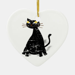Gestresste schwarze fette Katze Keramikornament