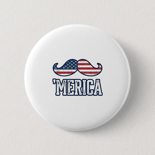 Gestresster Amerika-Schnurrbart Patriotischer Vekt Button (Vorderseite)
