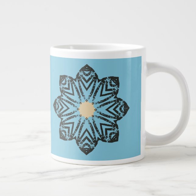 Gestresstes geometrisches Blumenmedaillon Jumbo-Tasse (Rechts)