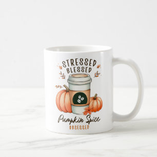 Gestresstes gesegnetes Kürbisgeruch besessen Kaffeetasse