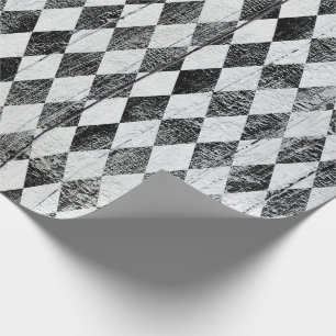 Gestresstes Harlequin Schwarz-Weiß-Diamant-Muster Geschenkpapier