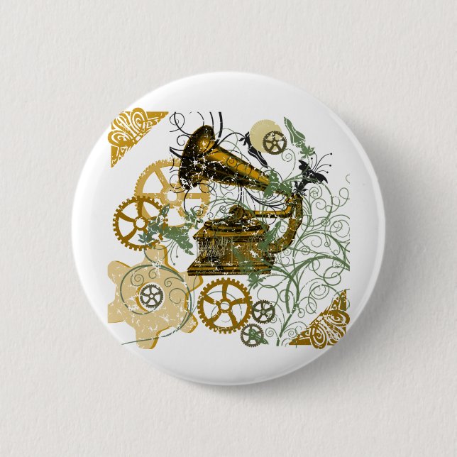 Gestresstes Steampunk-Design Button (Vorderseite)