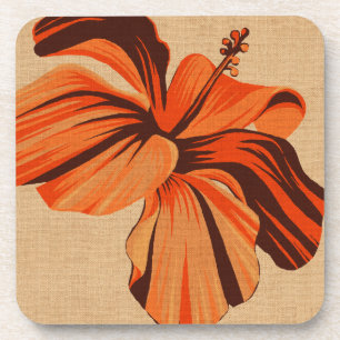 Gestrichelte hawaiianische Hibiskus-Faux-Leinen-Un Getränkeuntersetzer