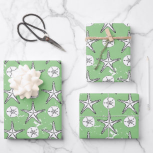 Gestricheltes Muster mit gestresstem Seestern und  Geschenkpapier Set