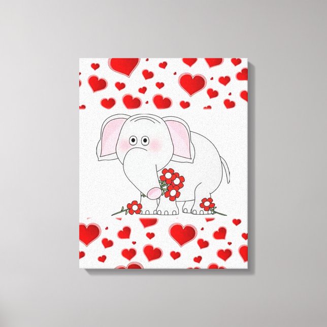 Gestrickte Canvas Print Valentine's Day Elephant Leinwanddruck (Vorderseite)