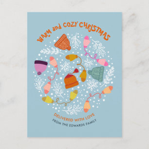 Gestrickte Mützen und Handschuhe Winter-Set Feiertagspostkarte
