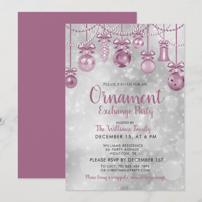 Gestrickte Ornamente Silver Bokeh Weihnachten Einladung (Vorne/Hinten)