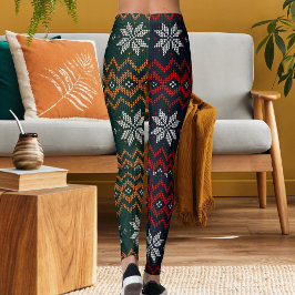 Gestrickte Weihnachts- und Neujahrs-Blumenmuster-M Leggings