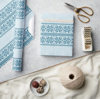 Gestrickter blauer Schneekristall hässlicher Weihn Geschenkpapier